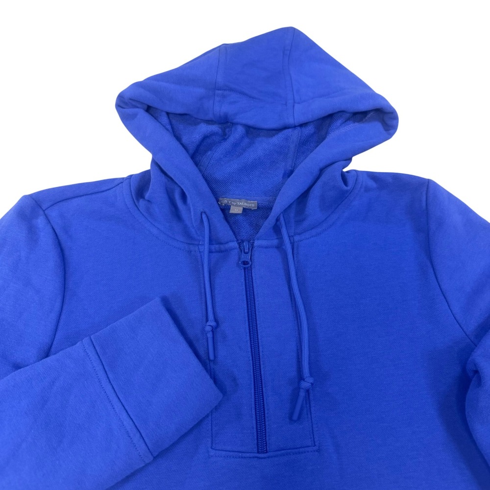 T by Talbots Womens Royal Blue Half Zip Hoodie Flap Pockets Size M ID2726